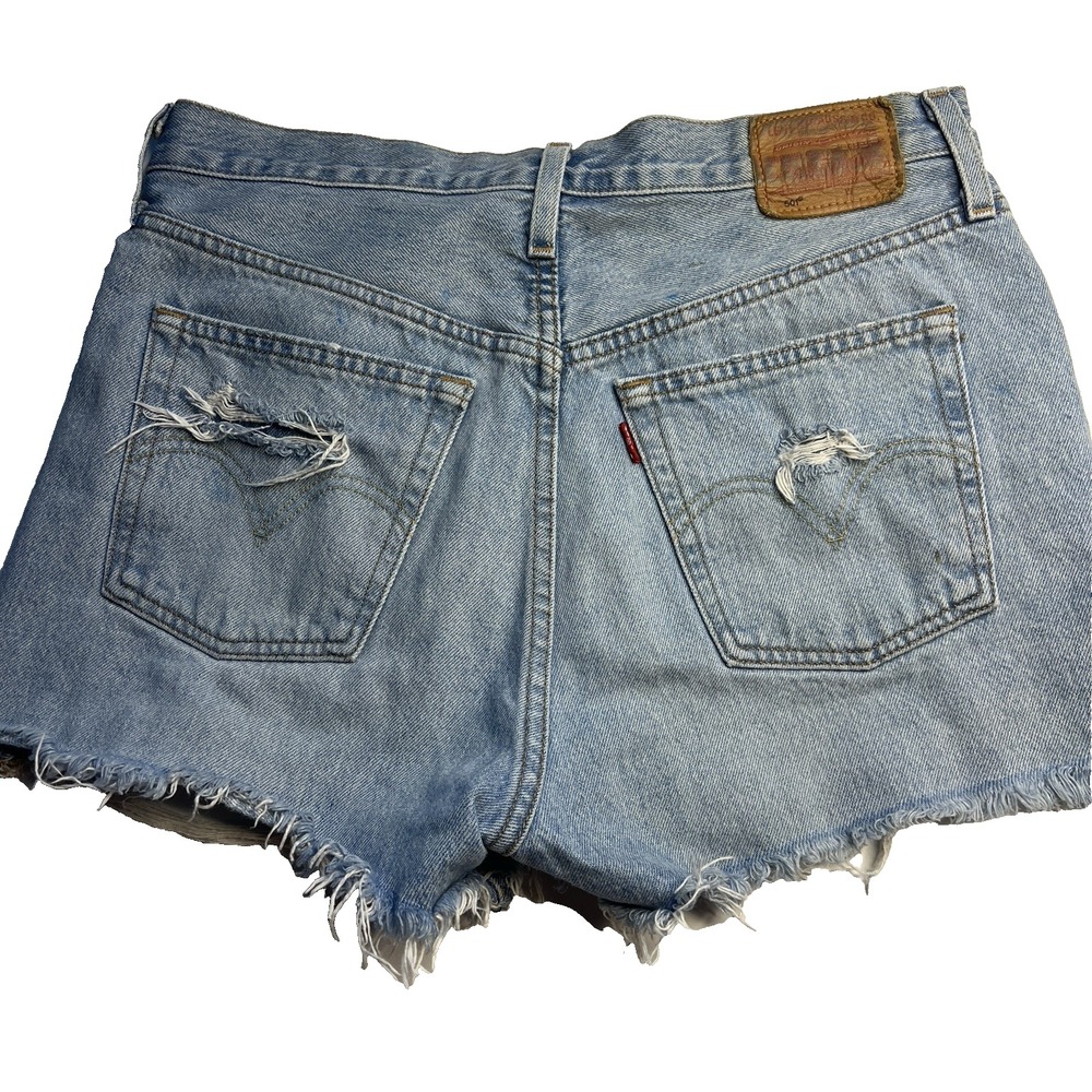 Levi's 501 Cut Off Blue Jean Shorts Women 28 High Rise Button Fly Hipster Summer